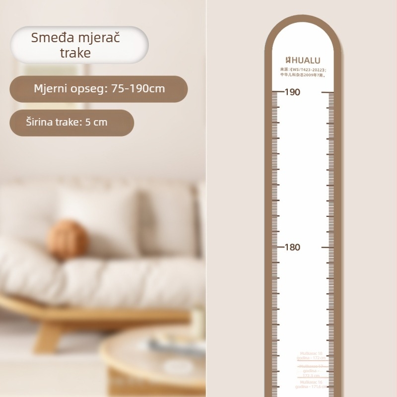 Dječji mjerač visine na zid – 3D crtani dizajn, PVC, vodootporan, s motivom slatkih životinja, 1 komad