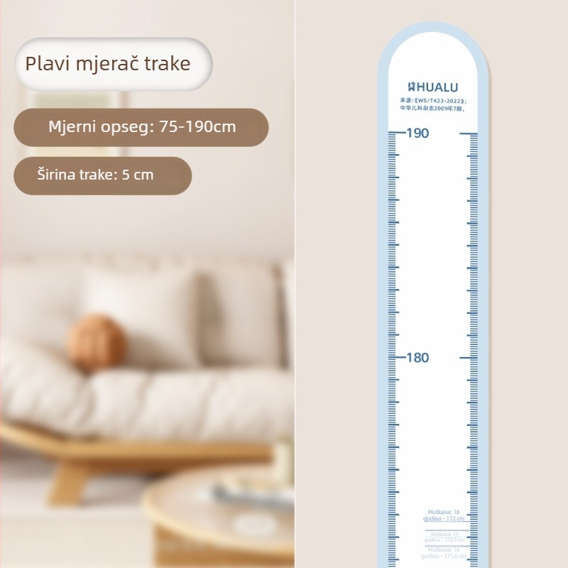 Dječji mjerač visine na zid – 3D crtani dizajn, PVC, vodootporan, s motivom slatkih životinja, 1 komad