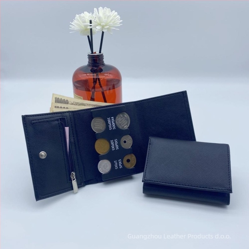 PU koža – kratak novčanik s klipom za kovanice, trostruki Saffiano dizajn, kompaktan višefunkcionalni novčanik, ljeto 2023