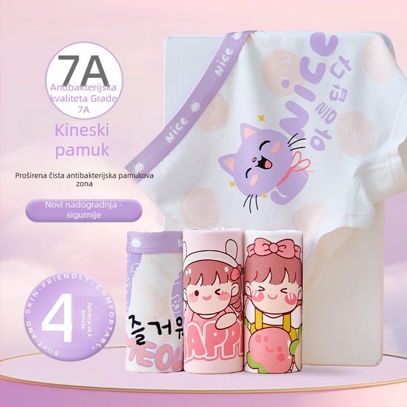 Dječje bokserice za djevojčice od pamuka 95%, lagani ljetni model, za djevojčice 3–8 godina (100–140 cm) i stariju djecu preko 140 cm.