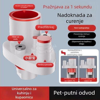 Kuhinjski odvod za sudoperu, višefunkcionalni integrirani razdjelnik s 5 puteva, ABS materijal, prilagodljiva obrada, protiv mirisa