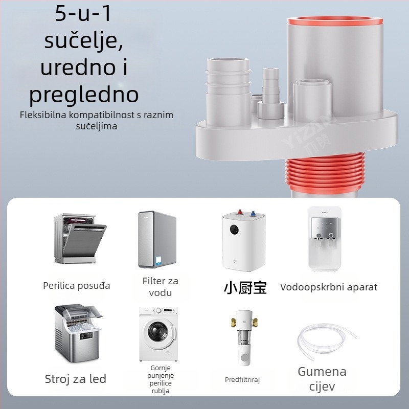 Kuhinjski odvod za sudoperu, višefunkcionalni integrirani razdjelnik s 5 puteva, ABS materijal, prilagodljiva obrada, protiv mirisa