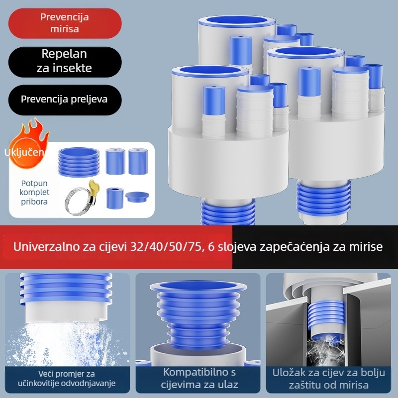 Kuhinjski odvod za sudoperu, višefunkcionalni integrirani razdjelnik s 5 puteva, ABS materijal, prilagodljiva obrada, protiv mirisa