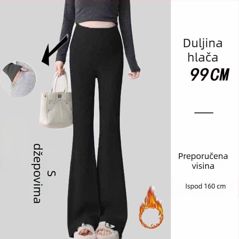 Trudničke hlače u korejskom stilu, visoka talija, mikroelastičnost, kroj bell-bottom, tkanina od poliester-viskozne smjese (50–70% poliester, <30% viskoze)