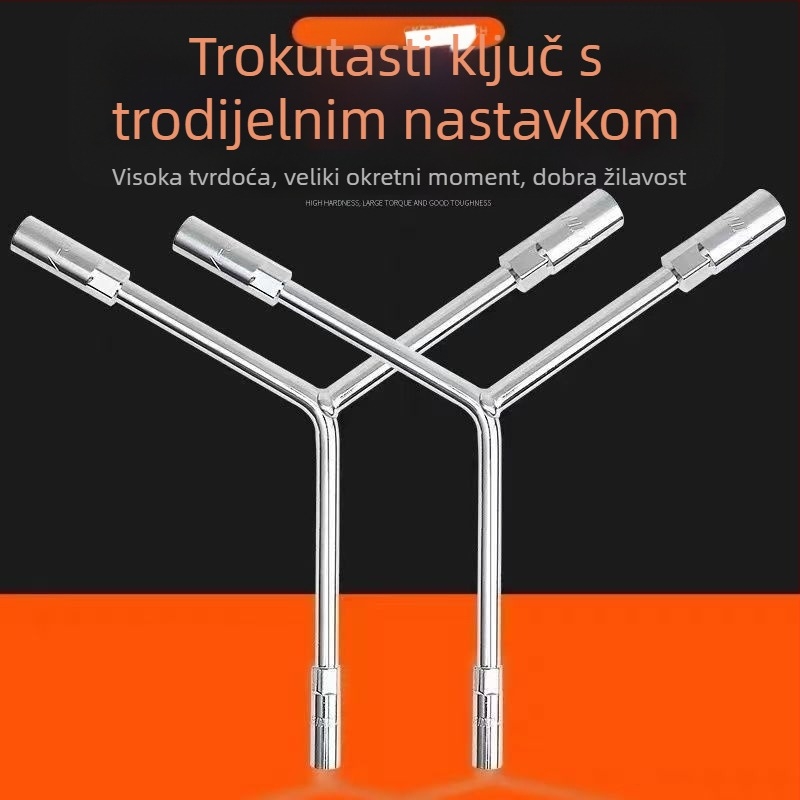 Three-Prong Socket Wrench, Extended Y-Type, Multi-Functional Triangle Socket, High-Carbon Steel for Motorcycle Tire Repair
