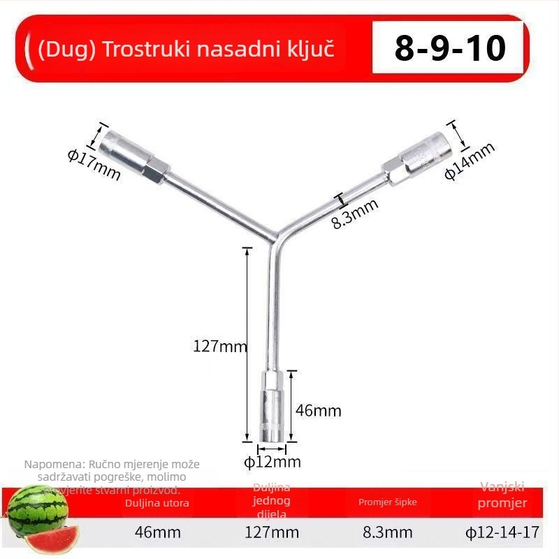 Three-Prong Socket Wrench, Extended Y-Type, Multi-Functional Triangle Socket, High-Carbon Steel for Motorcycle Tire Repair
