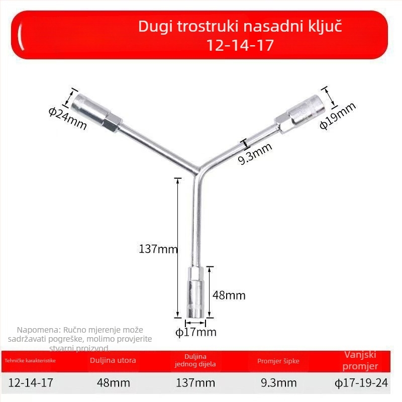 Three-Prong Socket Wrench, Extended Y-Type, Multi-Functional Triangle Socket, High-Carbon Steel for Motorcycle Tire Repair