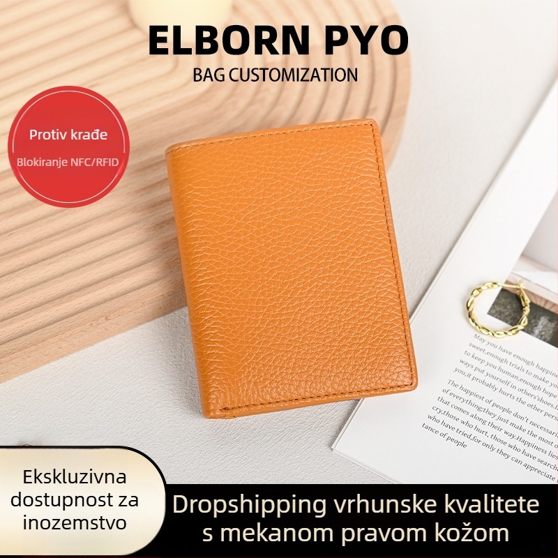 Ženski novčanik od prave kože, velik kapacitet, više pretinaca za kartice, koža prvog sloja, RFID zaštita