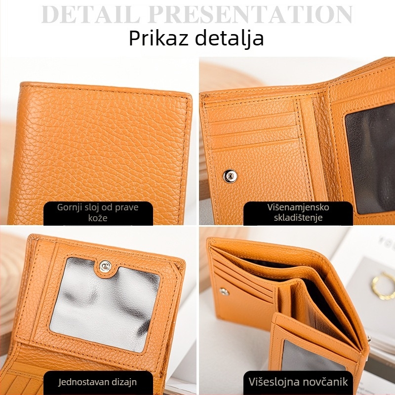Ženski novčanik od prave kože, velik kapacitet, više pretinaca za kartice, koža prvog sloja, RFID zaštita