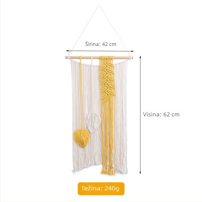 Boemski pamučni goblen za zid, ručno tkan, kvadratnog oblika, prugast uzorak