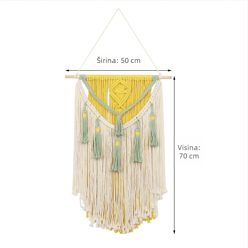 Boemski pamučni goblen za zid, ručno tkan, kvadratnog oblika, prugast uzorak