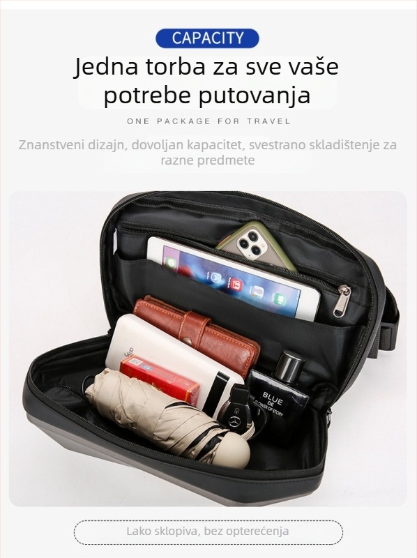 Muška Crossbody torba, PVC vanjski dio, poliester podstava, Pengyu brend, prozračna, vodootporna, otporna na habanje, proširiva