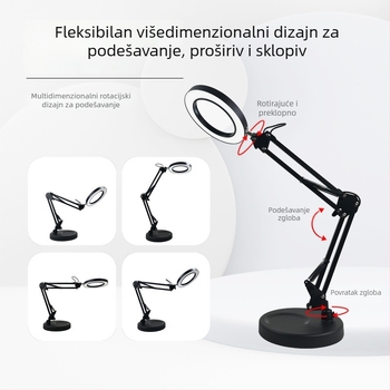 LED stolna lampa za zaštitu očiju s dugim ramenom i sklopivim povećalom, 6–10W, USB napajanje, CE certifikat, CRI 80–89, napon ≤36V