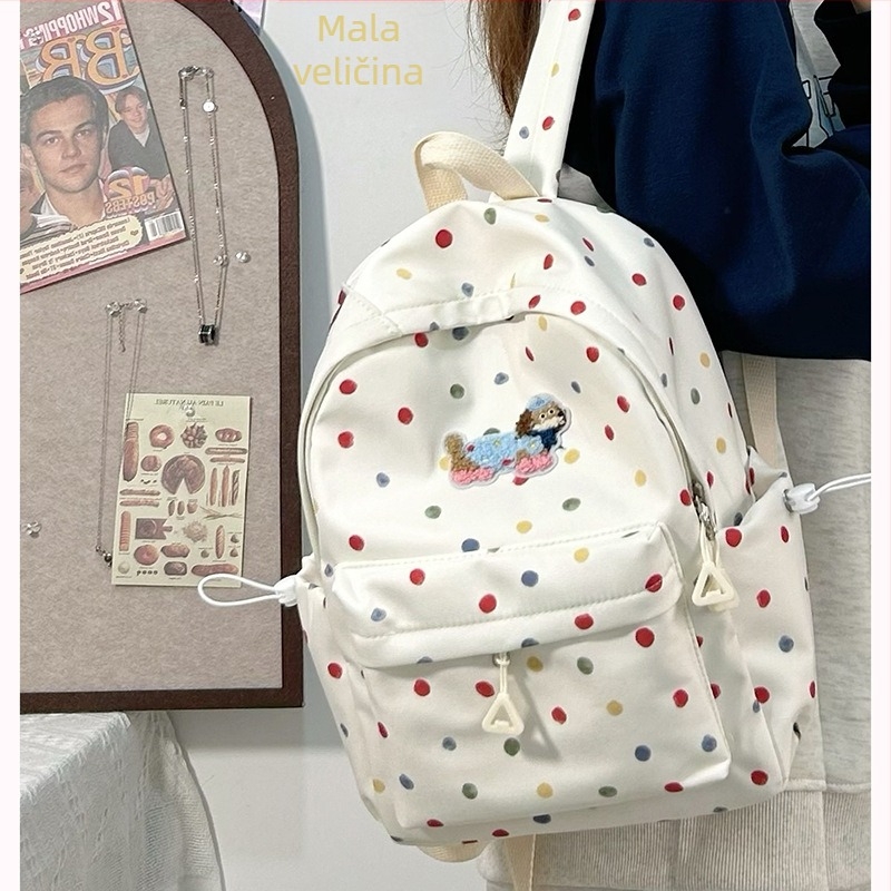 Nylon ruksak za školu, unisex, svjež i sladak stil, točkasti uzorak, podstava od poliestera