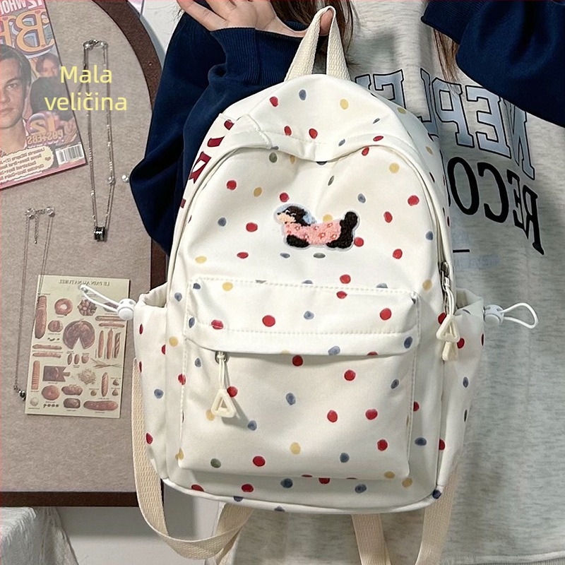 Nylon ruksak za školu, unisex, svjež i sladak stil, točkasti uzorak, podstava od poliestera