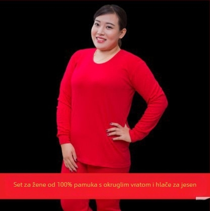 Muški termalni set donjeg rublja od 100% pamuka — topao pulover s okruglim izrezom, dugi rukavi i hlače, srednja debljina tkanine 181–200 g/m2