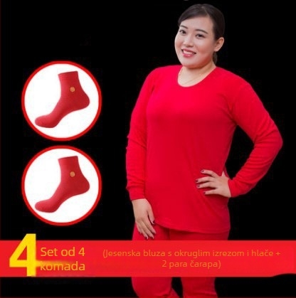 Muški termalni set donjeg rublja od 100% pamuka — topao pulover s okruglim izrezom, dugi rukavi i hlače, srednja debljina tkanine 181–200 g/m2