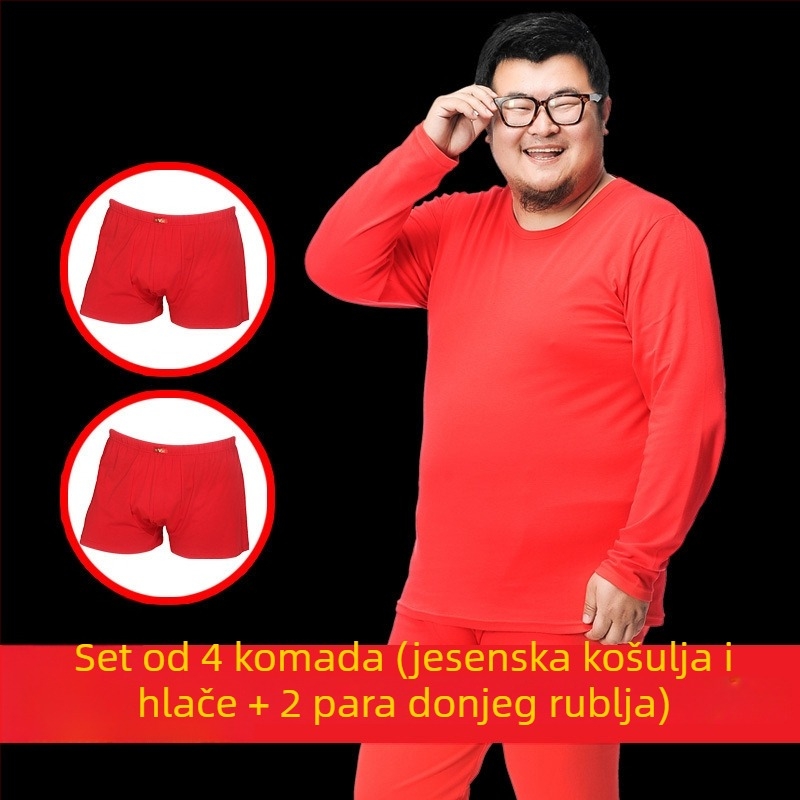Muški termalni set donjeg rublja od 100% pamuka — topao pulover s okruglim izrezom, dugi rukavi i hlače, srednja debljina tkanine 181–200 g/m2