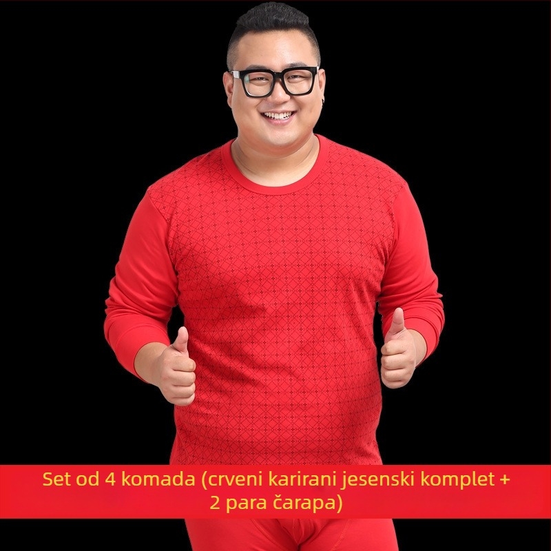 Muški termalni set donjeg rublja od 100% pamuka — topao pulover s okruglim izrezom, dugi rukavi i hlače, srednja debljina tkanine 181–200 g/m2