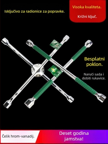 Križni ključ za servis guma automobila, krom-vanadno čelik, produžni nastavak, uštedu napora