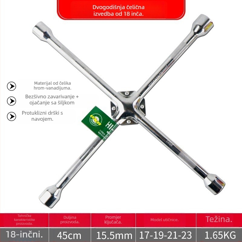 Križni ključ za servis guma automobila, krom-vanadno čelik, produžni nastavak, uštedu napora
