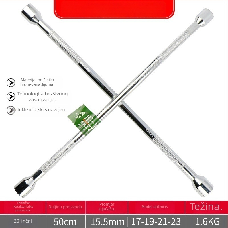 Križni ključ za servis guma automobila, krom-vanadno čelik, produžni nastavak, uštedu napora