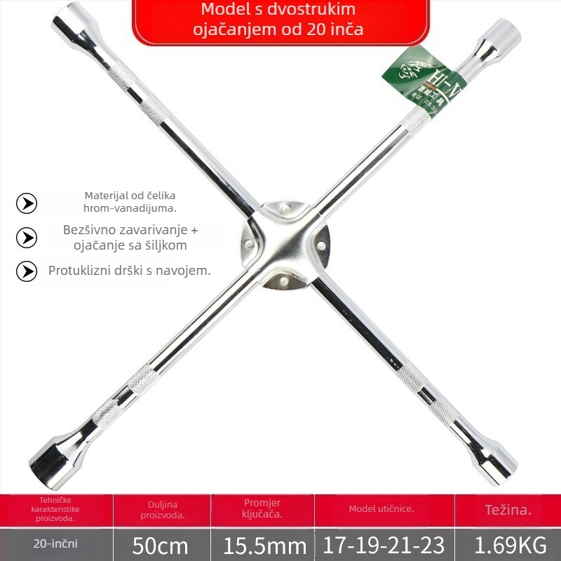 Križni ključ za servis guma automobila, krom-vanadno čelik, produžni nastavak, uštedu napora