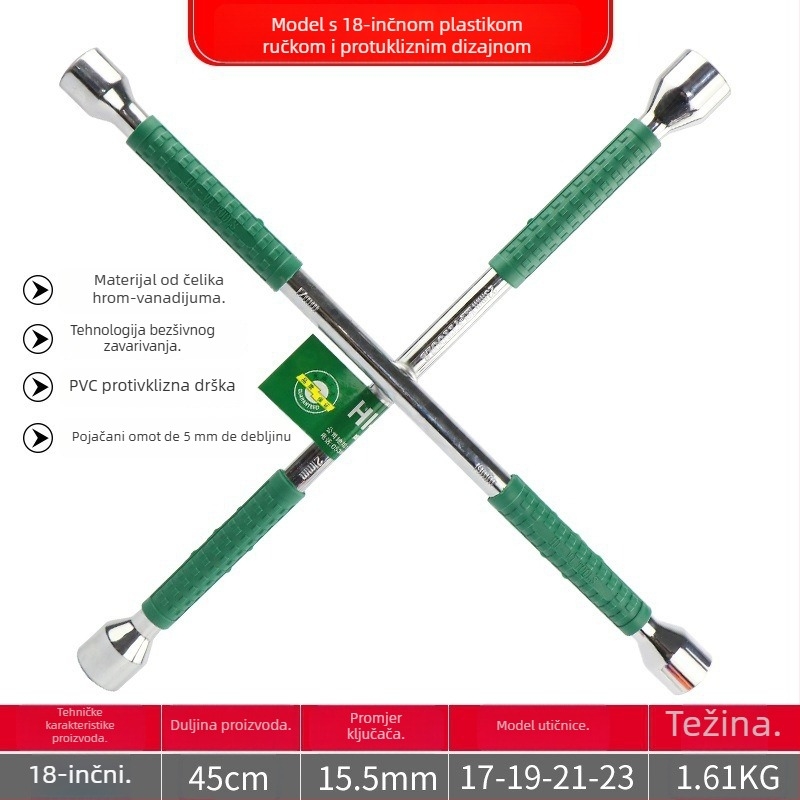 Križni ključ za servis guma automobila, krom-vanadno čelik, produžni nastavak, uštedu napora