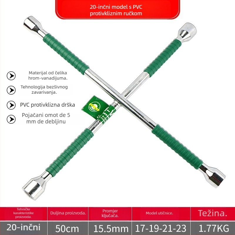 Križni ključ za servis guma automobila, krom-vanadno čelik, produžni nastavak, uštedu napora