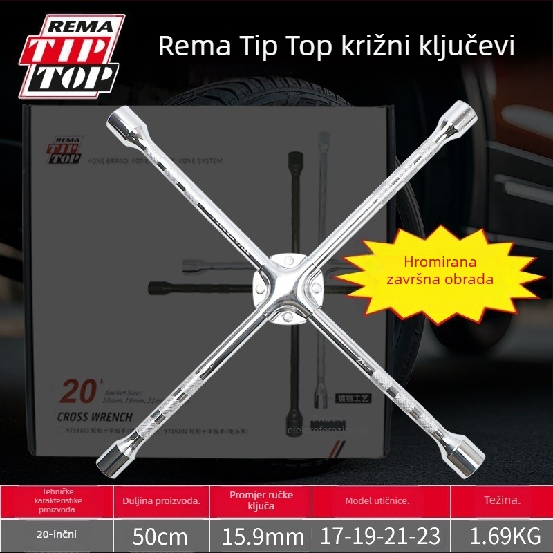 Križni ključ za servis guma automobila, krom-vanadno čelik, produžni nastavak, uštedu napora