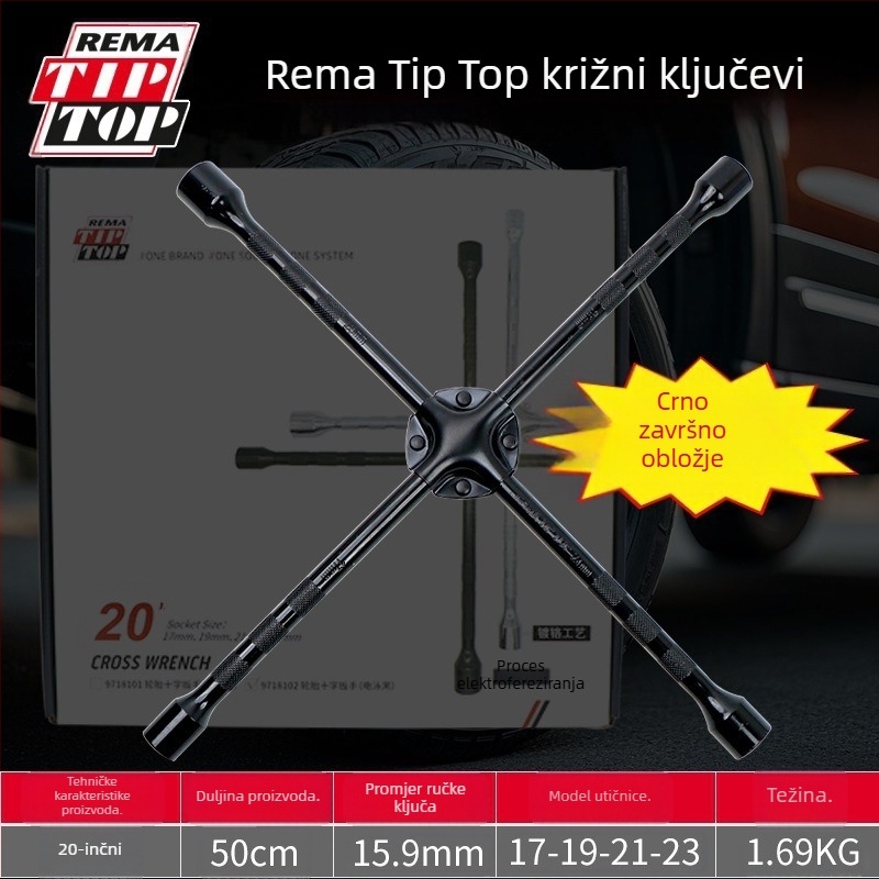 Križni ključ za servis guma automobila, krom-vanadno čelik, produžni nastavak, uštedu napora
