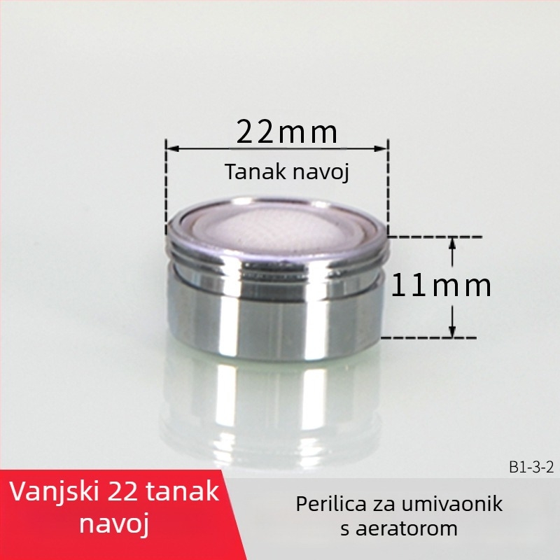 AERATOR slavine s filtrom — ušteda vode, bakar, elektroplatirani završetak, jednostrani upravljanje, nominalni tlak 1.6 MPa, radna temperatura 120°C, ugradnja unutarnja i vanjska žica