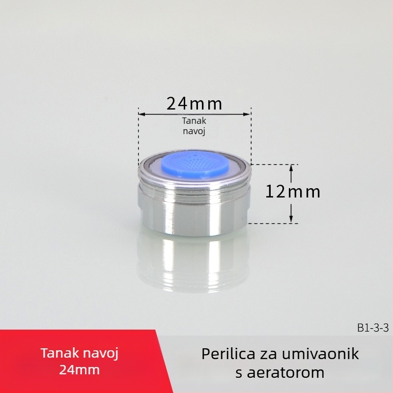 AERATOR slavine s filtrom — ušteda vode, bakar, elektroplatirani završetak, jednostrani upravljanje, nominalni tlak 1.6 MPa, radna temperatura 120°C, ugradnja unutarnja i vanjska žica
