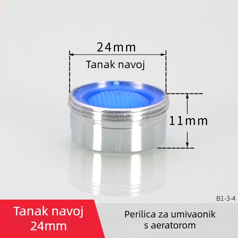 AERATOR slavine s filtrom — ušteda vode, bakar, elektroplatirani završetak, jednostrani upravljanje, nominalni tlak 1.6 MPa, radna temperatura 120°C, ugradnja unutarnja i vanjska žica