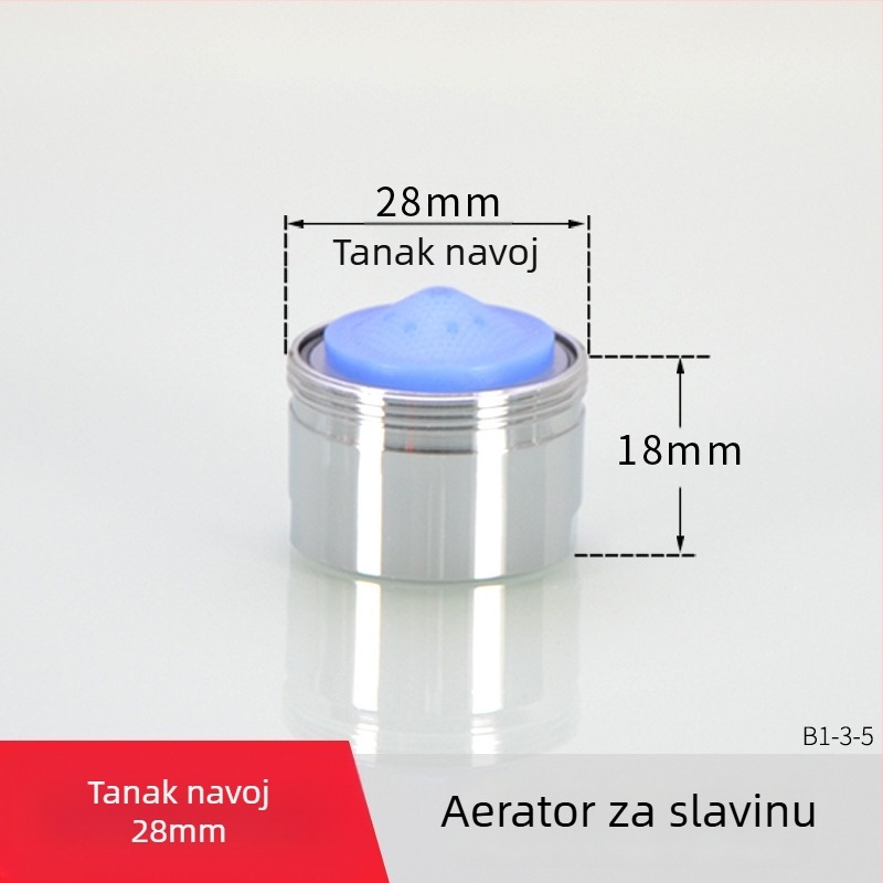 AERATOR slavine s filtrom — ušteda vode, bakar, elektroplatirani završetak, jednostrani upravljanje, nominalni tlak 1.6 MPa, radna temperatura 120°C, ugradnja unutarnja i vanjska žica