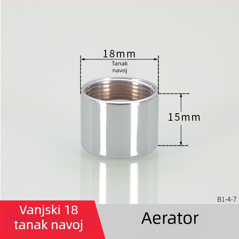 AERATOR slavine s filtrom — ušteda vode, bakar, elektroplatirani završetak, jednostrani upravljanje, nominalni tlak 1.6 MPa, radna temperatura 120°C, ugradnja unutarnja i vanjska žica