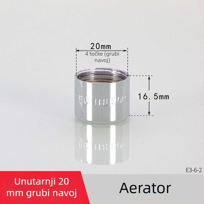 AERATOR slavine s filtrom — ušteda vode, bakar, elektroplatirani završetak, jednostrani upravljanje, nominalni tlak 1.6 MPa, radna temperatura 120°C, ugradnja unutarnja i vanjska žica