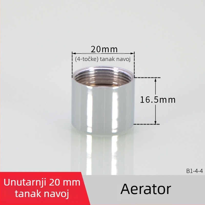 AERATOR slavine s filtrom — ušteda vode, bakar, elektroplatirani završetak, jednostrani upravljanje, nominalni tlak 1.6 MPa, radna temperatura 120°C, ugradnja unutarnja i vanjska žica