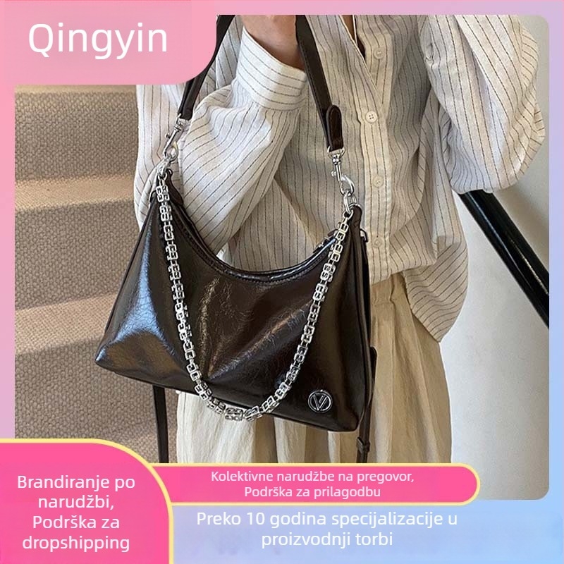 Ženska crossbody torba s urbanim minimalističkim stilom, PU materijal, dumpling oblik, zatvarač, podstava od sintetičke kože