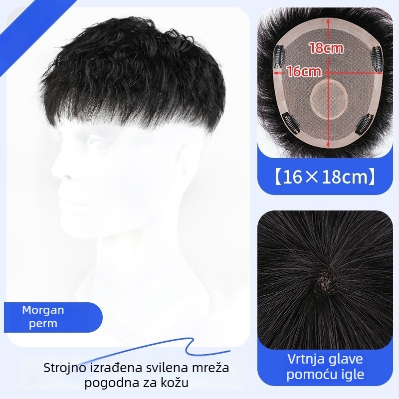 Muška perika od pravih vlasi – Amerikanski stil prednji dio kose, kratka duljina, prirodan bezšav izgled, mehanizam