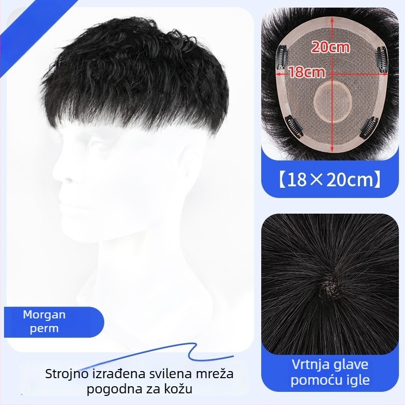 Muška perika od pravih vlasi – Amerikanski stil prednji dio kose, kratka duljina, prirodan bezšav izgled, mehanizam