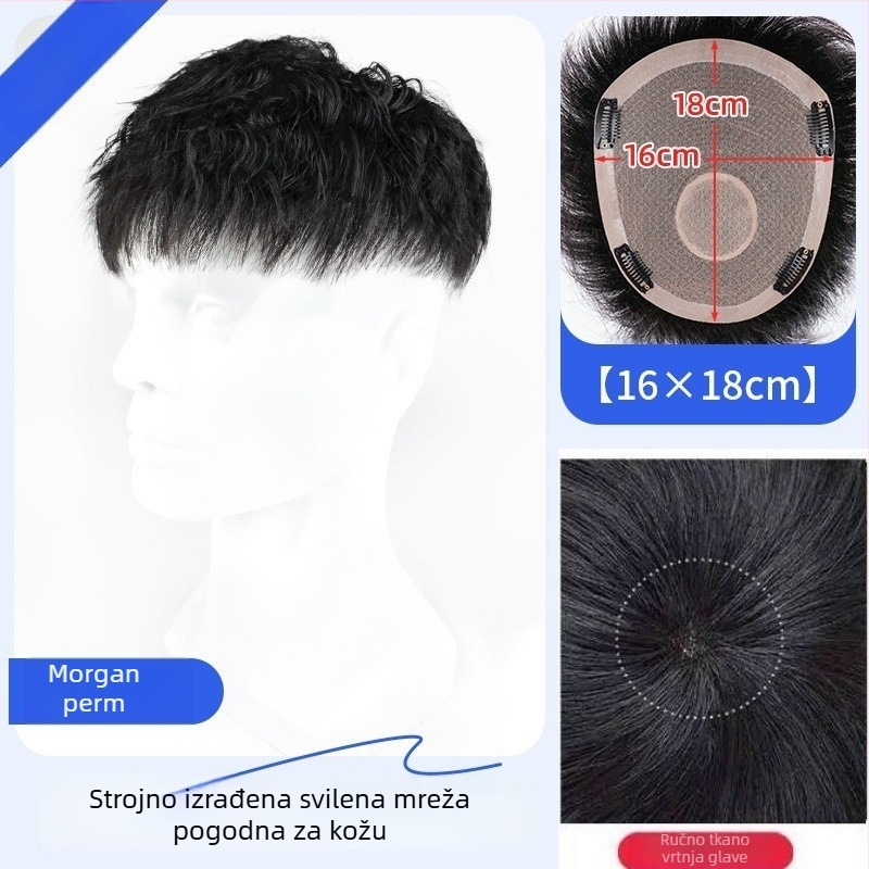 Muška perika od pravih vlasi – Amerikanski stil prednji dio kose, kratka duljina, prirodan bezšav izgled, mehanizam