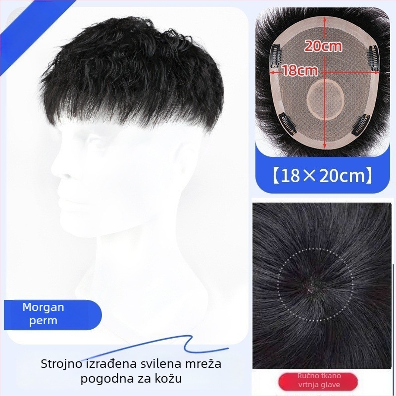 Muška perika od pravih vlasi – Amerikanski stil prednji dio kose, kratka duljina, prirodan bezšav izgled, mehanizam