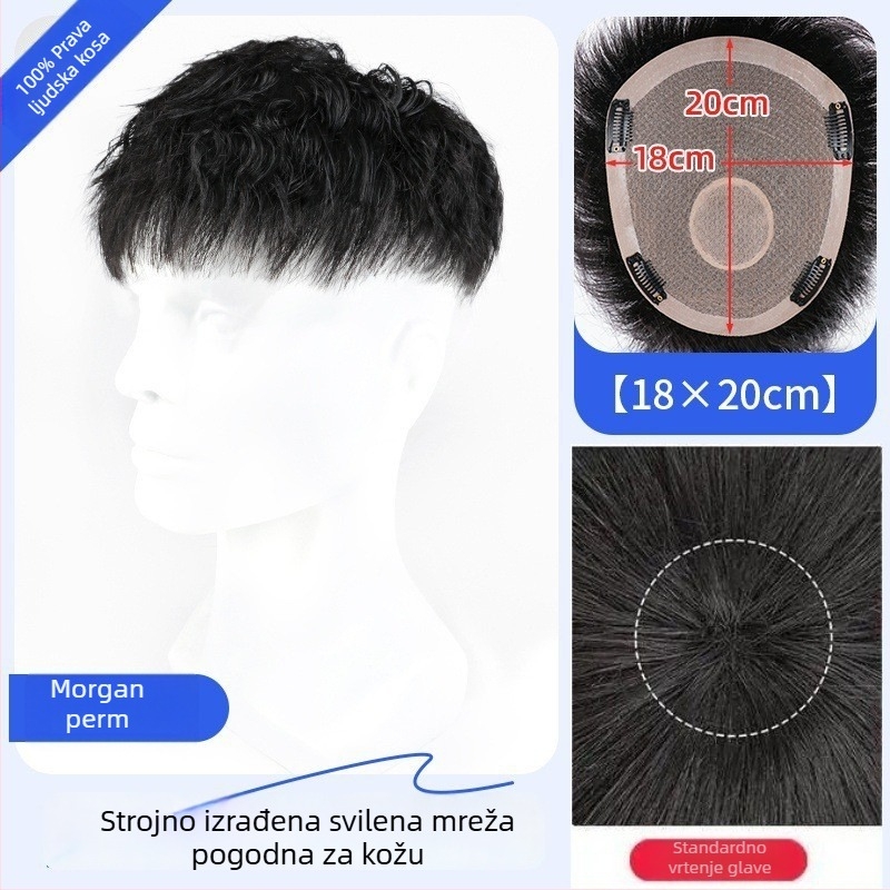 Muška perika od pravih vlasi – Amerikanski stil prednji dio kose, kratka duljina, prirodan bezšav izgled, mehanizam