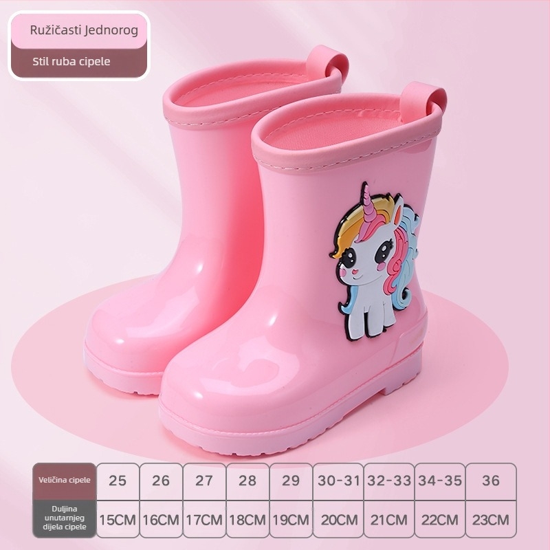 Dječje gumene čizme za kišu – karikatura, PVC, nisка peta 1–3 cm, srednja visina cijevi, za sve sezone, unisex