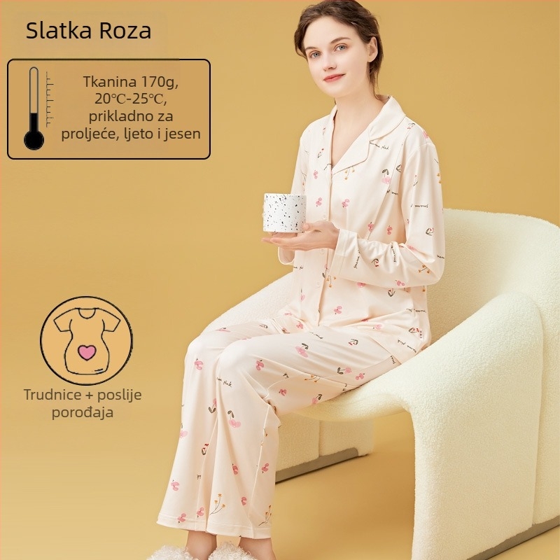 Set za dojenje i majčinstvo s kardiganskim stilom, Milk Silk, 100% poliester, dugi rukavi, hlače, proljeće i jesen
