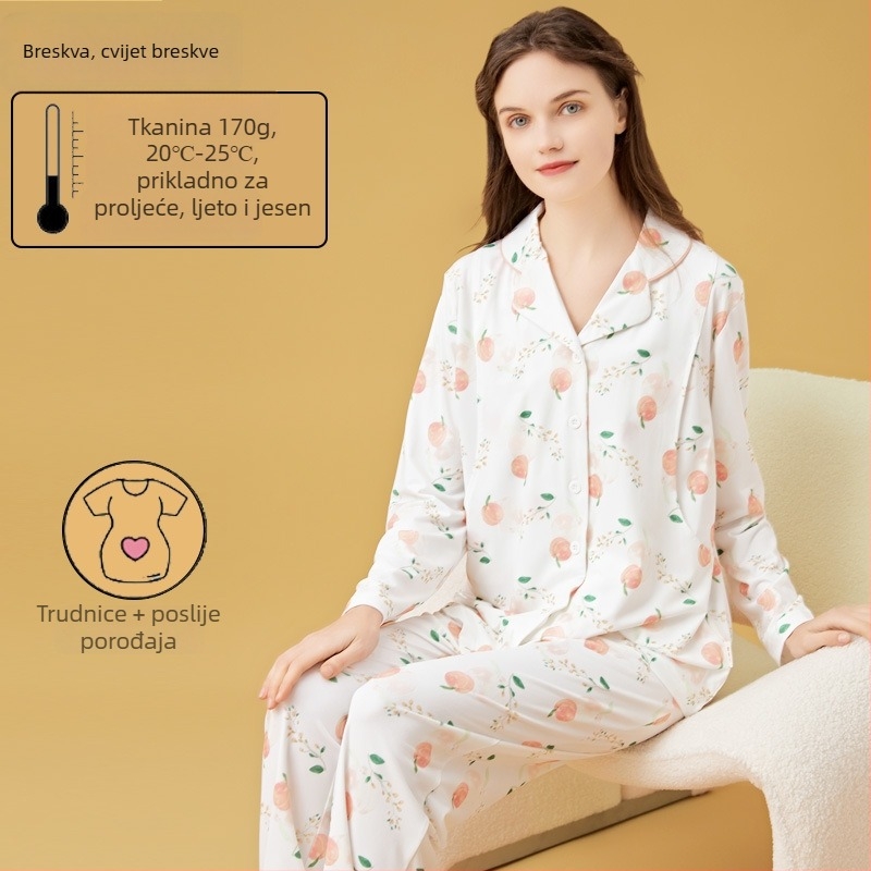 Set za dojenje i majčinstvo s kardiganskim stilom, Milk Silk, 100% poliester, dugi rukavi, hlače, proljeće i jesen