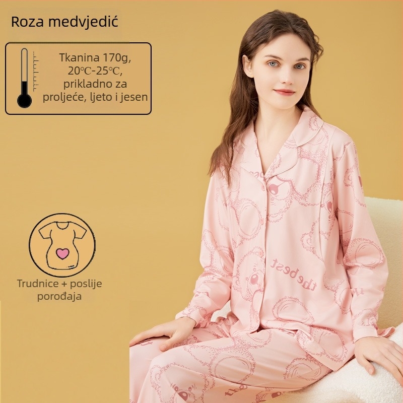 Set za dojenje i majčinstvo s kardiganskim stilom, Milk Silk, 100% poliester, dugi rukavi, hlače, proljeće i jesen