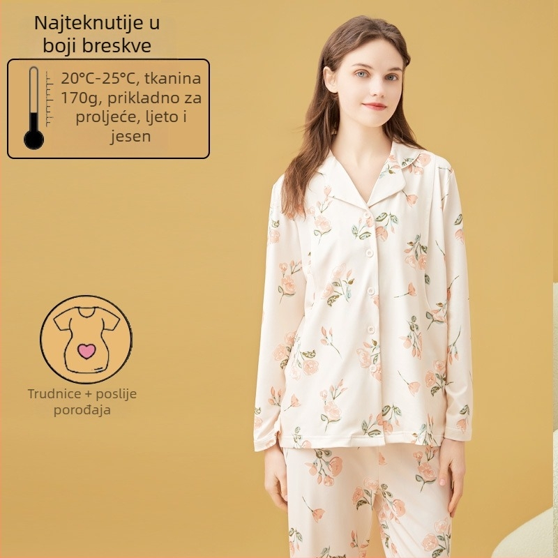 Set za dojenje i majčinstvo s kardiganskim stilom, Milk Silk, 100% poliester, dugi rukavi, hlače, proljeće i jesen