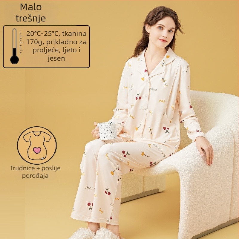 Set za dojenje i majčinstvo s kardiganskim stilom, Milk Silk, 100% poliester, dugi rukavi, hlače, proljeće i jesen